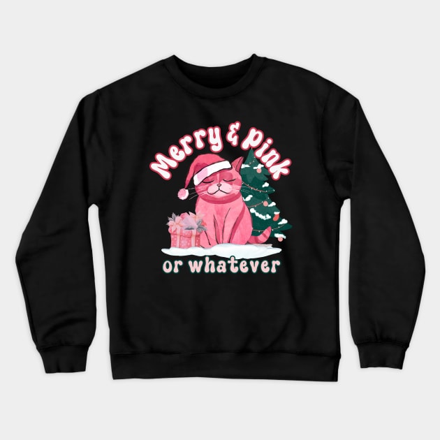 Pink Christmas Sarcastic Cat Humour Crewneck Sweatshirt by MzM2U